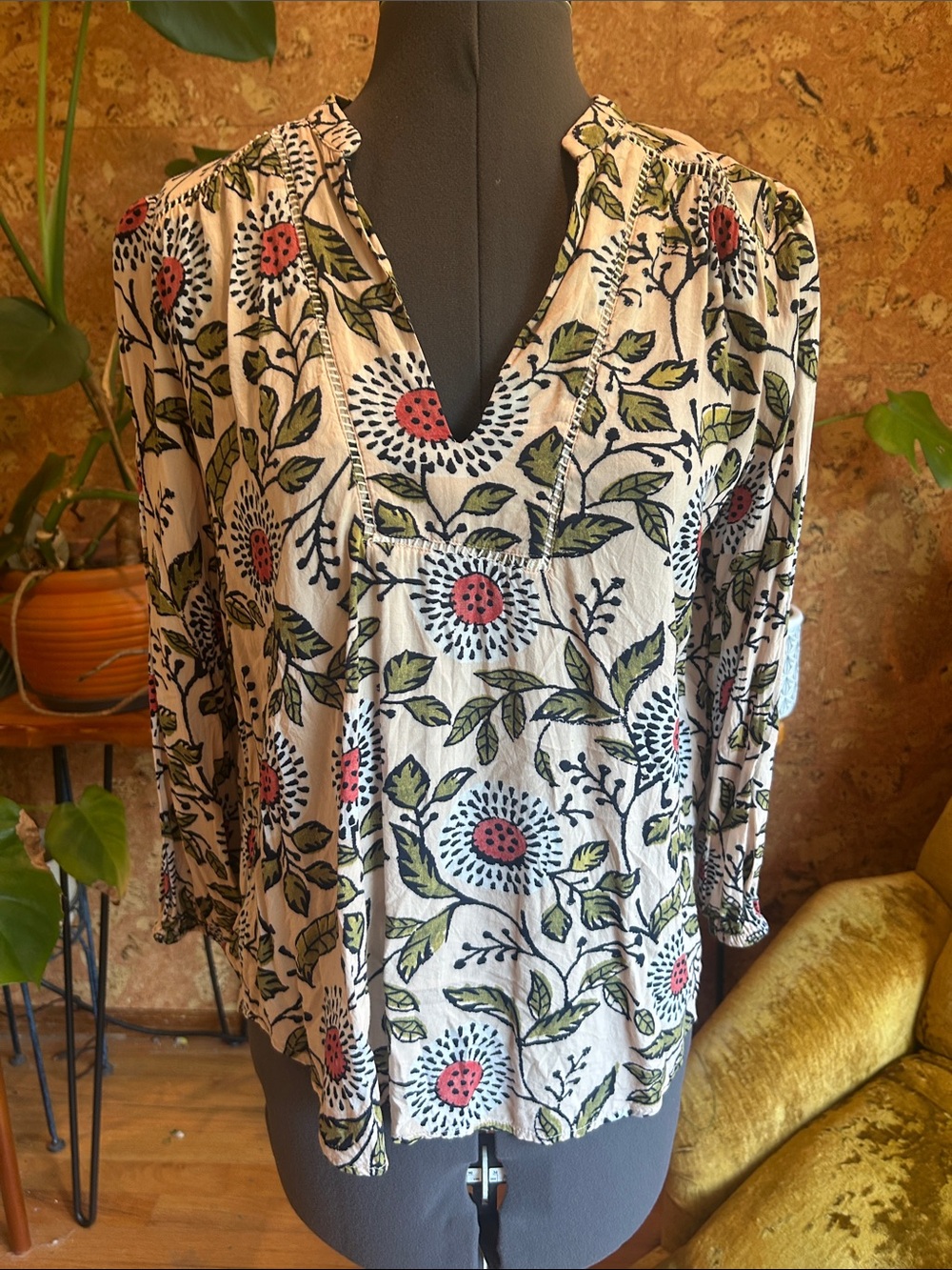 LOFT Bohemian Peasant top with Boho Flower Pattern